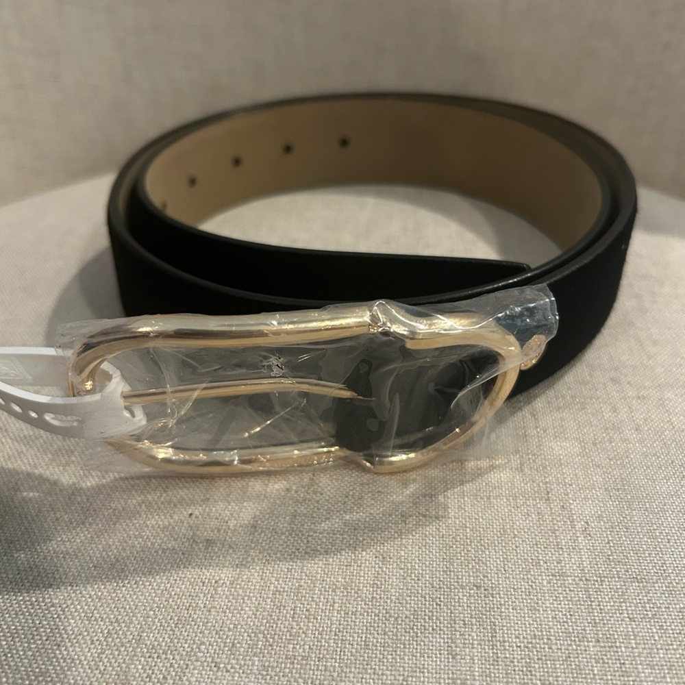 Michael Kors Black Suede Leather Belt with Gold Tone Buckle Size M
